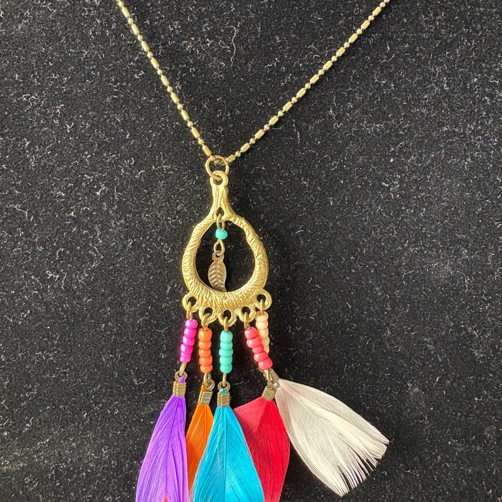 Gold and Purple Tassel Necklace with Bohemian Charm